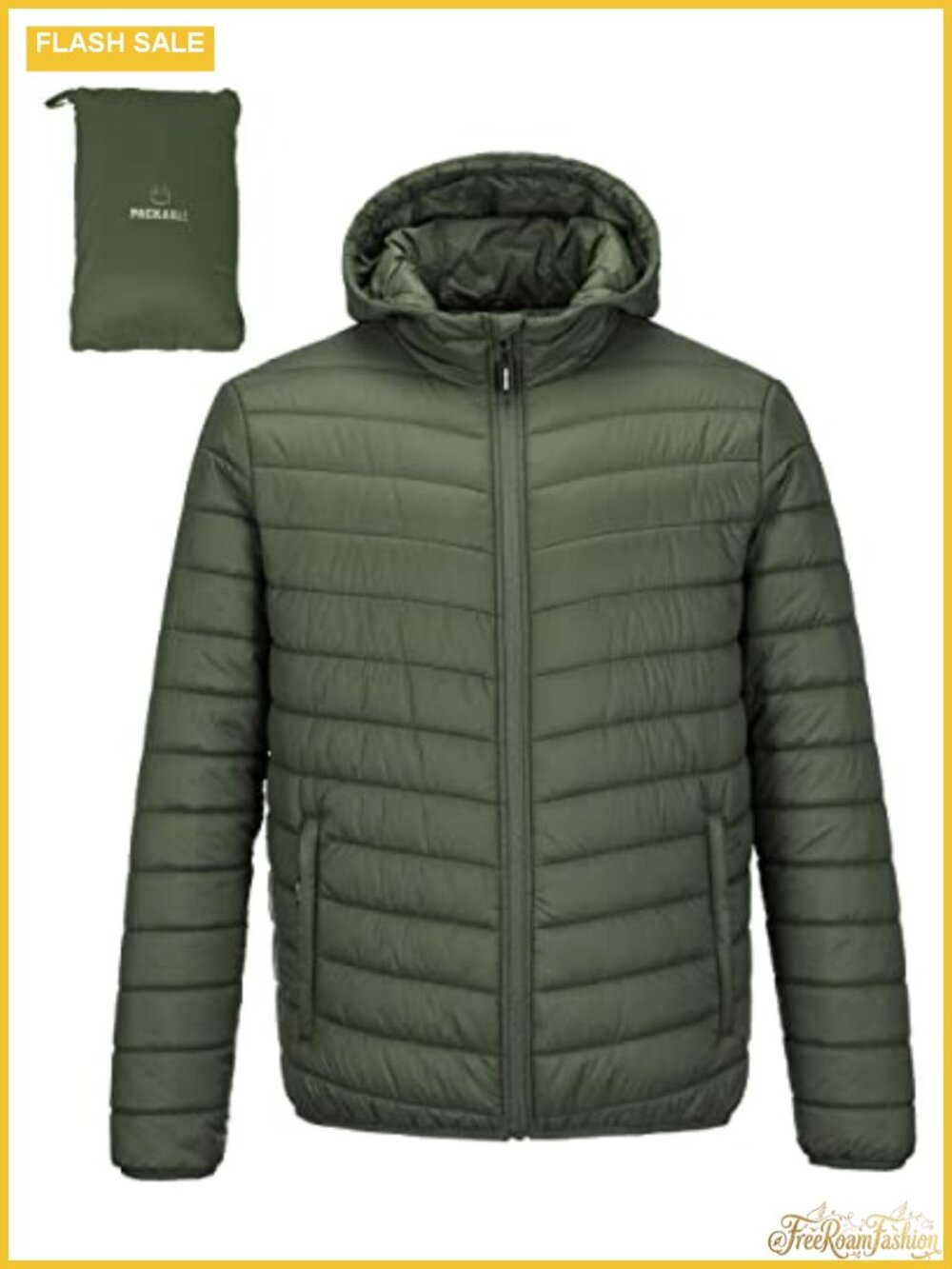 Men's Packable Hooded Puffer Jacket Quilted Insulated Winter Coat
